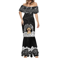 Personalised Dog Mermaid Dress Golden Retriever With Polynesian Tapa Arch - Wonder Print Shop