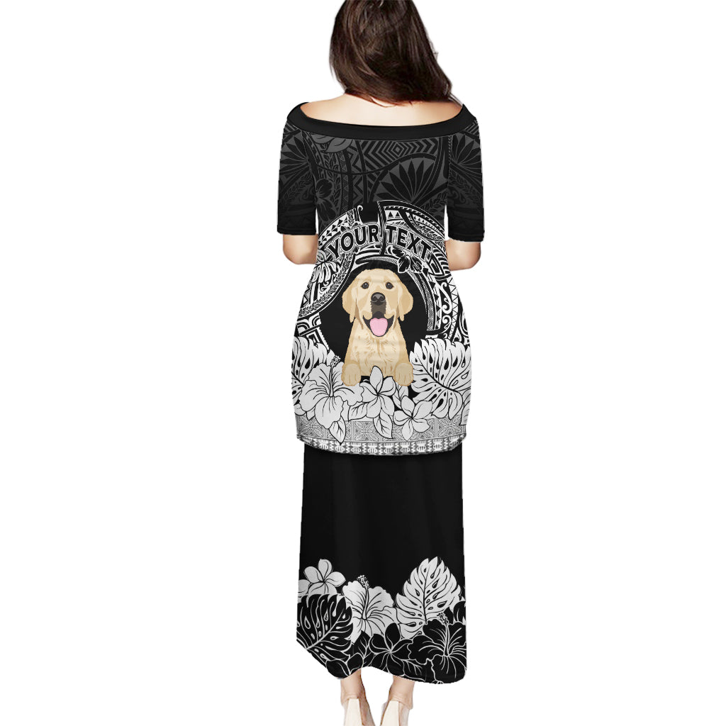 Personalised Dog Puletasi Golden Retriever With Polynesian Tapa Arch - Wonder Print Shop