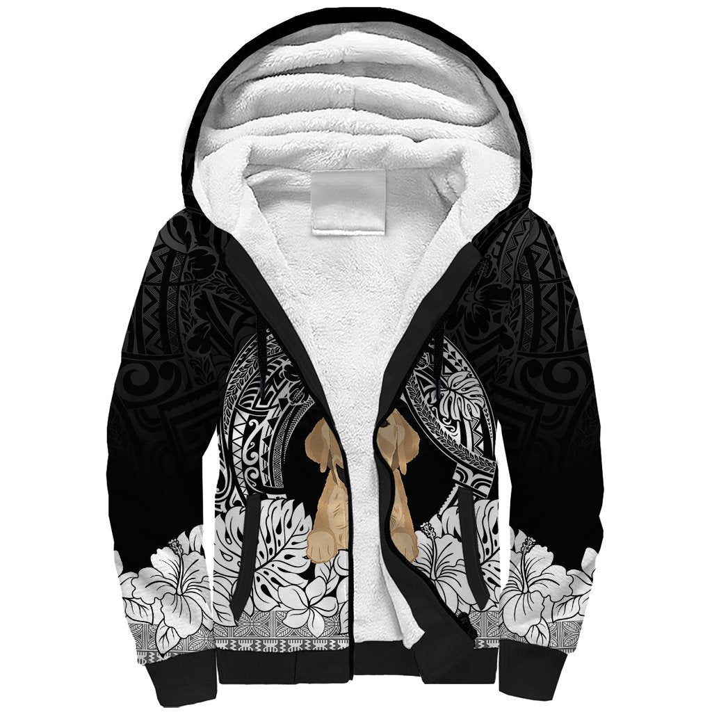 Personalised Dog Sherpa Hoodie Golden Retriever With Polynesian Tapa Arch - Wonder Print Shop