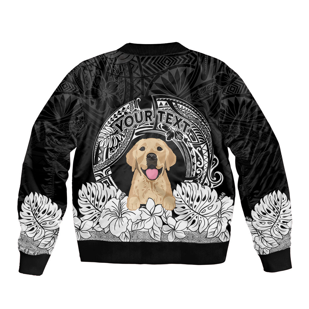Personalised Dog Sleeve Zip Bomber Jacket Golden Retriever With Polynesian Tapa Arch - Wonder Print Shop
