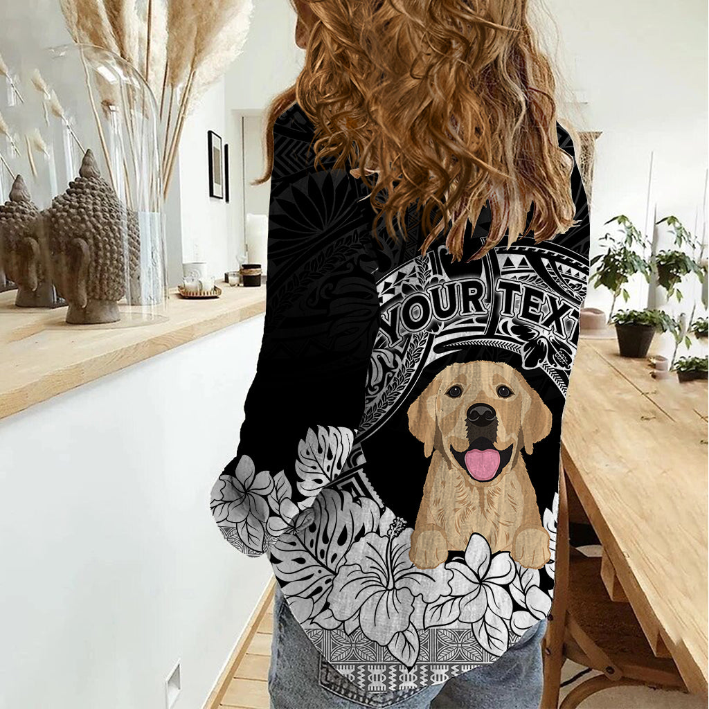 Personalised Dog Women Casual Shirt Golden Retriever With Polynesian Tapa Arch - Wonder Print Shop