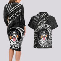 Personalised Polynesian Dog Couples Matching Long Sleeve Bodycon Dress and Hawaiian Shirt With Australian Shepherd - Crescent Style LT7 - Wonder Print Shop
