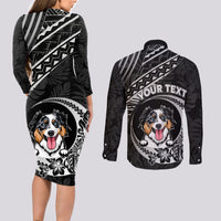 Personalised Polynesian Dog Couples Matching Long Sleeve Bodycon Dress and Long Sleeve Button Shirts With Australian Shepherd - Crescent Style LT7 - Wonder Print Shop