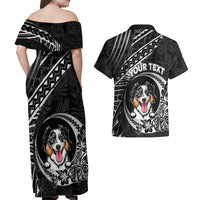 Personalised Polynesian Dog Couples Matching Off Shoulder Maxi Dress and Hawaiian Shirt With Australian Shepherd - Crescent Style LT7 - Wonder Print Shop