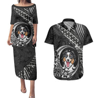 Personalised Polynesian Dog Couples Matching Puletasi Dress and Hawaiian Shirt With Australian Shepherd - Crescent Style LT7 - Wonder Print Shop