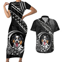 Personalised Polynesian Dog Couples Matching Short Sleeve Bodycon Dress and Hawaiian Shirt With Australian Shepherd - Crescent Style LT7 - Wonder Print Shop