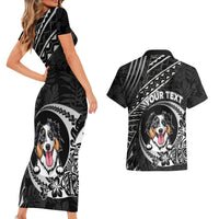Personalised Polynesian Dog Couples Matching Short Sleeve Bodycon Dress and Hawaiian Shirt With Australian Shepherd - Crescent Style LT7 - Wonder Print Shop
