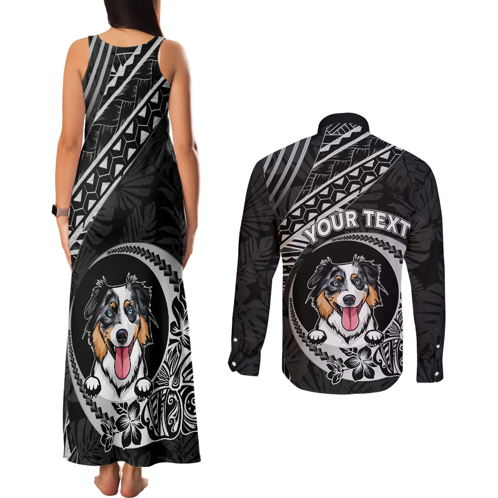 Personalised Polynesian Dog Couples Matching Tank Maxi Dress and Long Sleeve Button Shirts With Australian Shepherd - Crescent Style LT7 - Wonder Print Shop