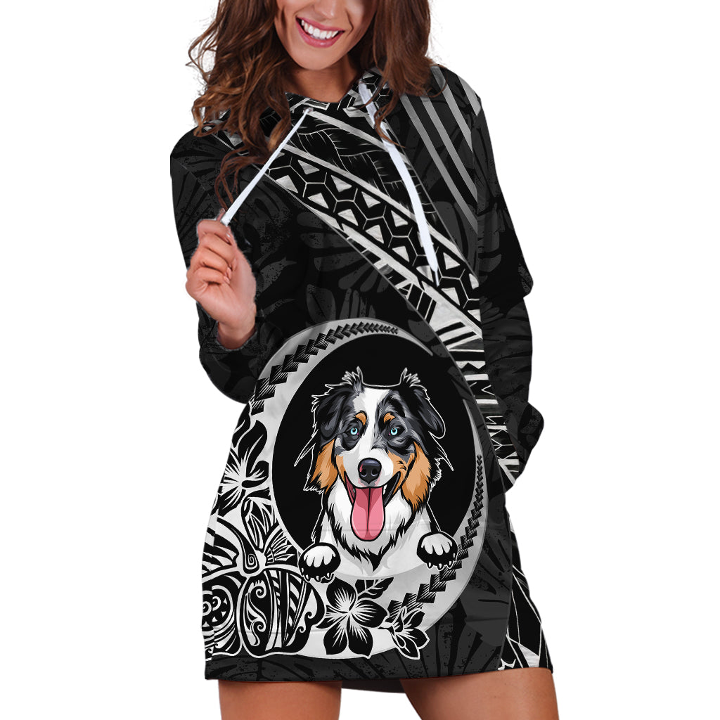 Personalised Polynesian Dog Hoodie Dress With Australian Shepherd - Crescent Style - Wonder Print Shop