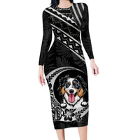 Personalised Polynesian Dog Long Sleeve Bodycon Dress With Australian Shepherd - Crescent Style - Wonder Print Shop