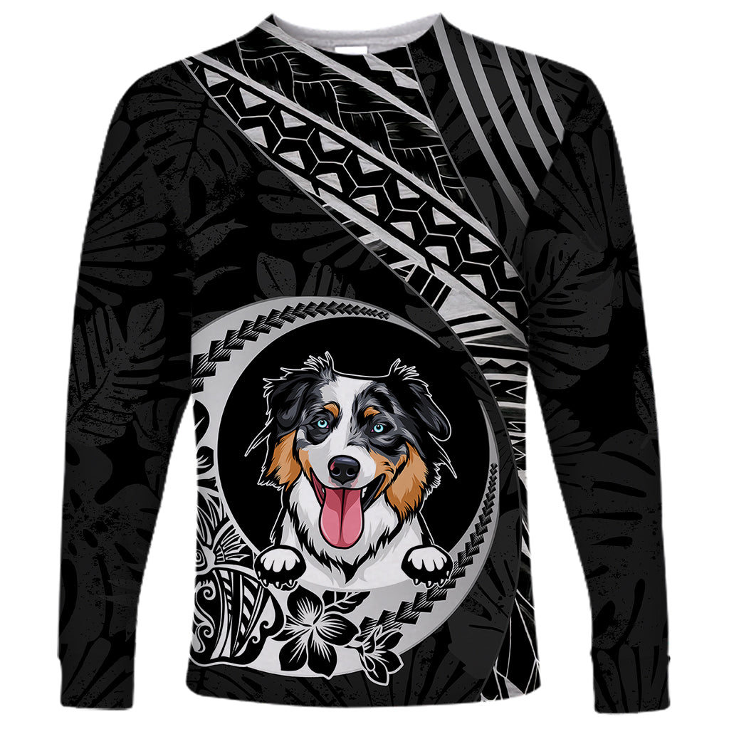 Personalised Polynesian Dog Long Sleeve Shirt With Australian Shepherd - Crescent Style - Wonder Print Shop