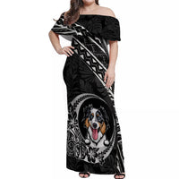 Personalised Polynesian Dog Off Shoulder Maxi Dress With Australian Shepherd - Crescent Style - Wonder Print Shop