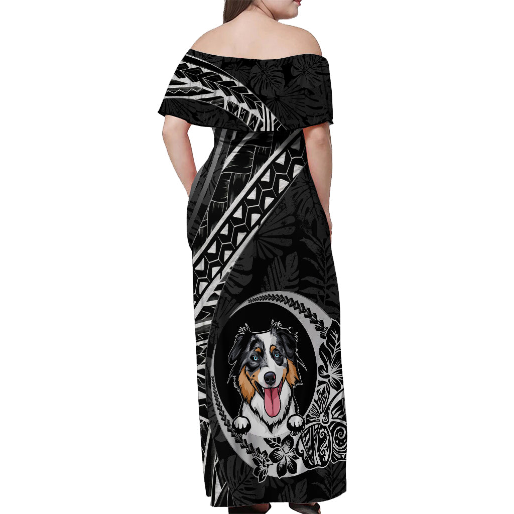 Personalised Polynesian Dog Off Shoulder Maxi Dress With Australian Shepherd - Crescent Style - Wonder Print Shop
