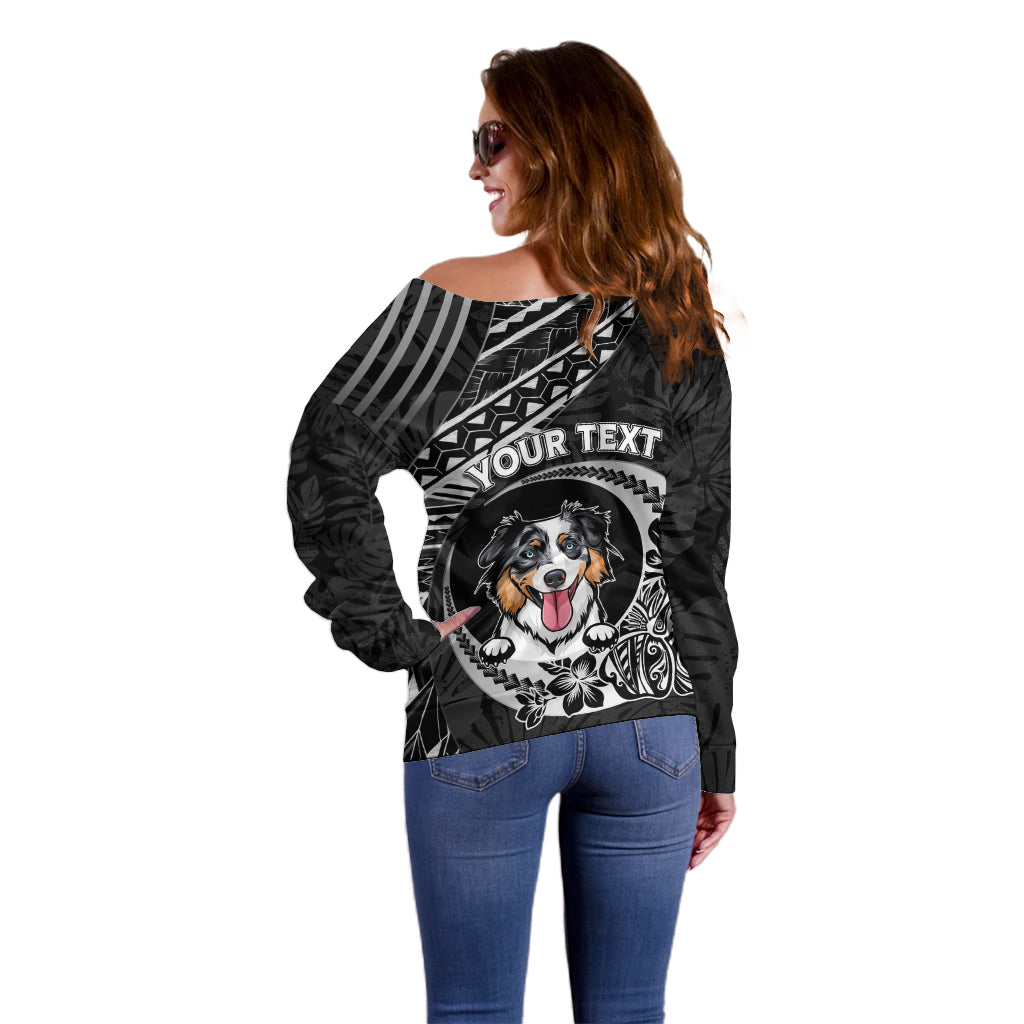 Personalised Polynesian Dog Off Shoulder Sweater With Australian Shepherd - Crescent Style - Wonder Print Shop