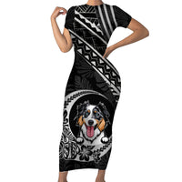Personalised Polynesian Dog Short Sleeve Bodycon Dress With Australian Shepherd - Crescent Style - Wonder Print Shop