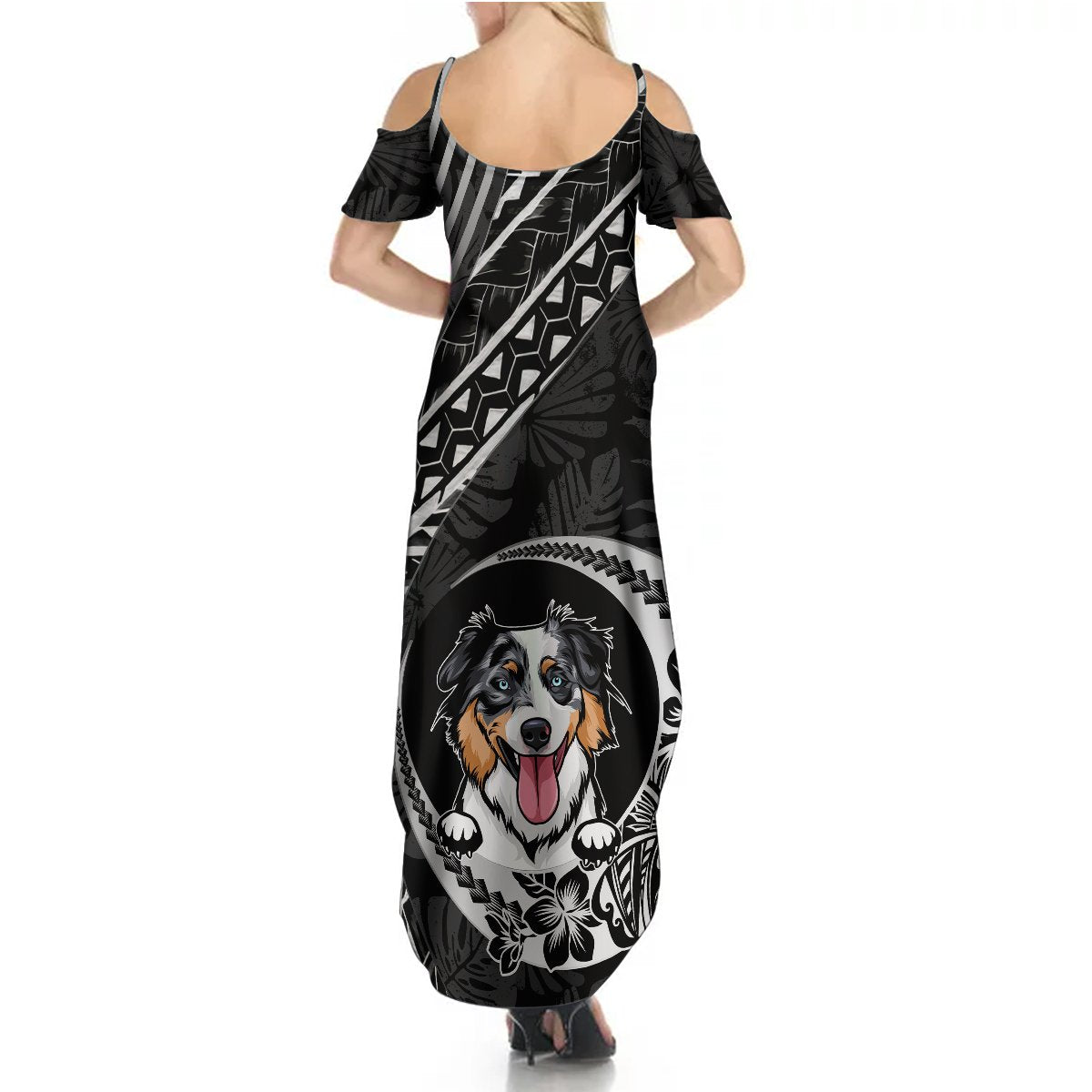 Personalised Polynesian Dog Summer Maxi Dress With Australian Shepherd - Crescent Style - Wonder Print Shop