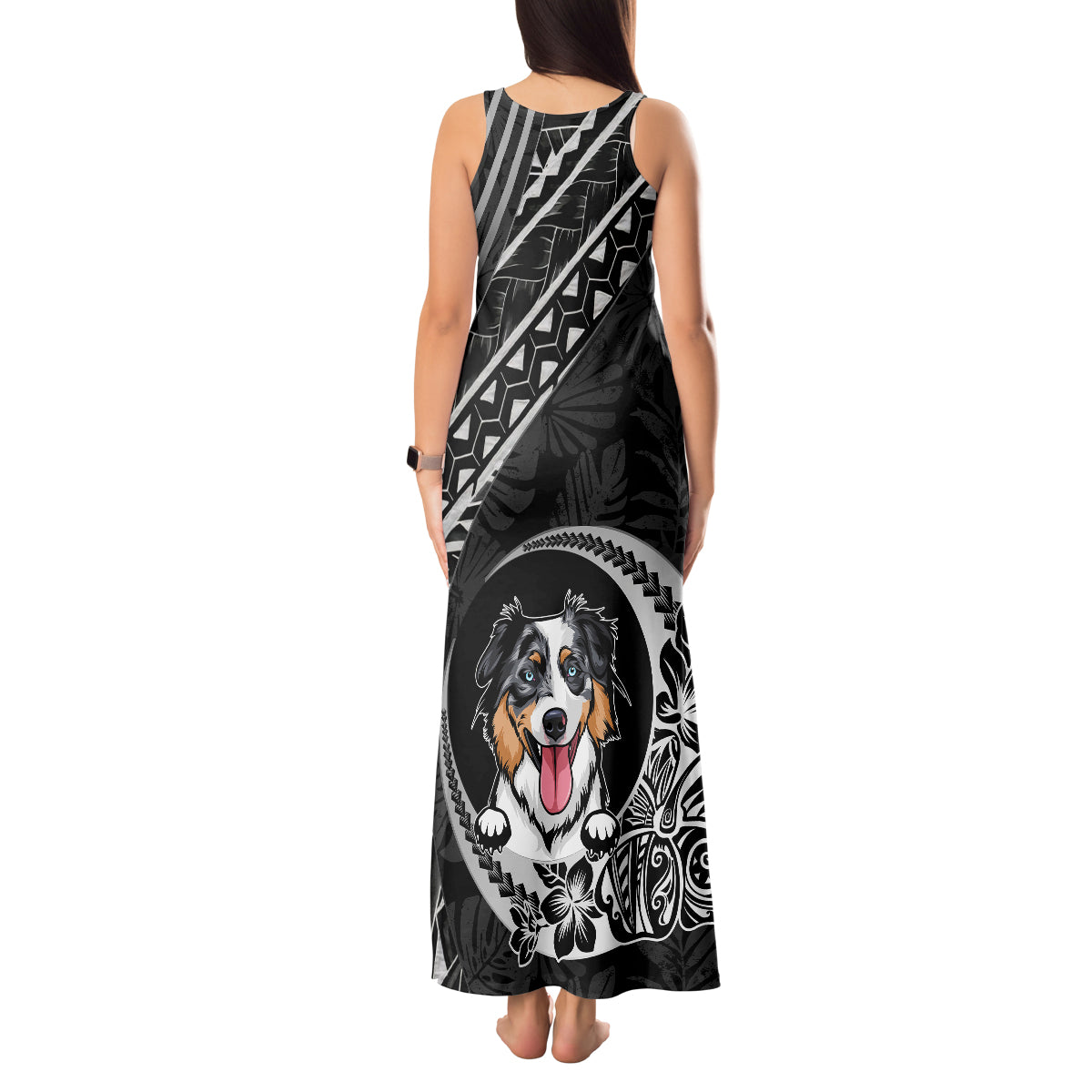 Personalised Polynesian Dog Tank Maxi Dress With Australian Shepherd - Crescent Style - Wonder Print Shop
