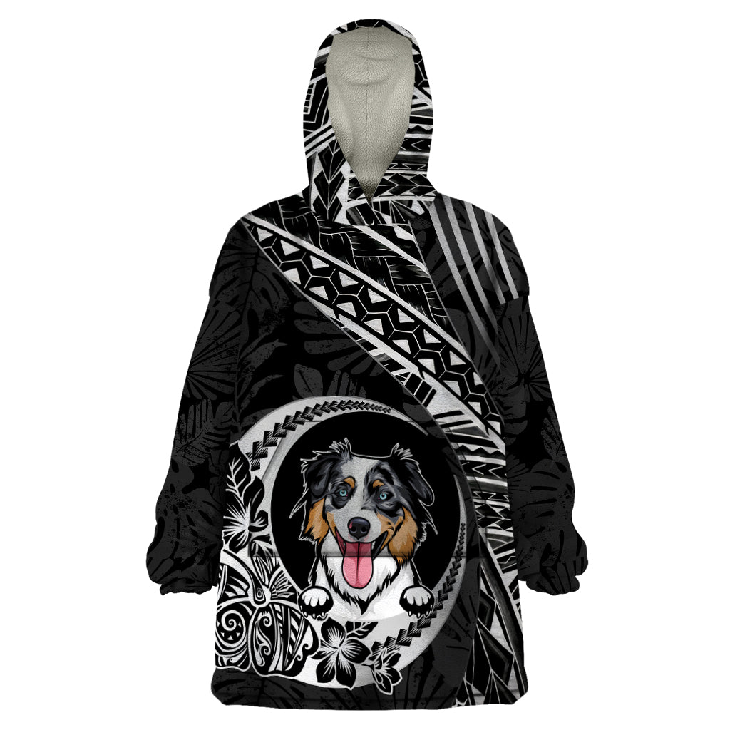 Personalised Polynesian Dog Wearable Blanket Hoodie With Australian Shepherd - Crescent Style - Wonder Print Shop