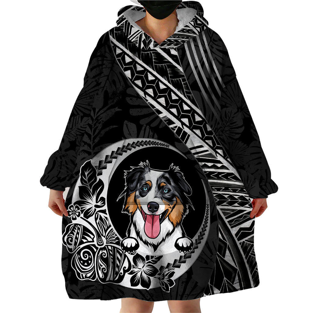 Personalised Polynesian Dog Wearable Blanket Hoodie With Australian Shepherd - Crescent Style - Wonder Print Shop