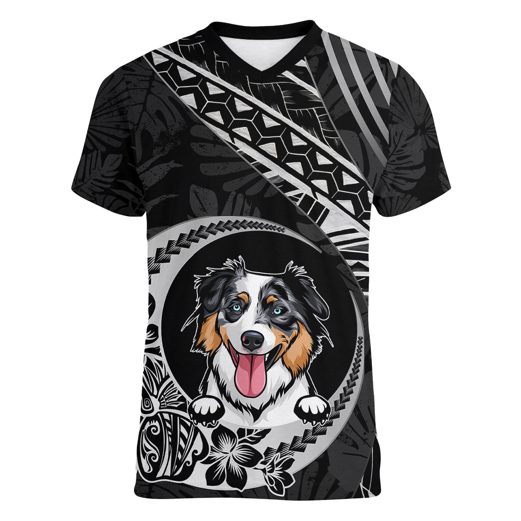 Personalised Polynesian Dog Women V Neck T Shirt With Australian Shepherd - Crescent Style - Wonder Print Shop