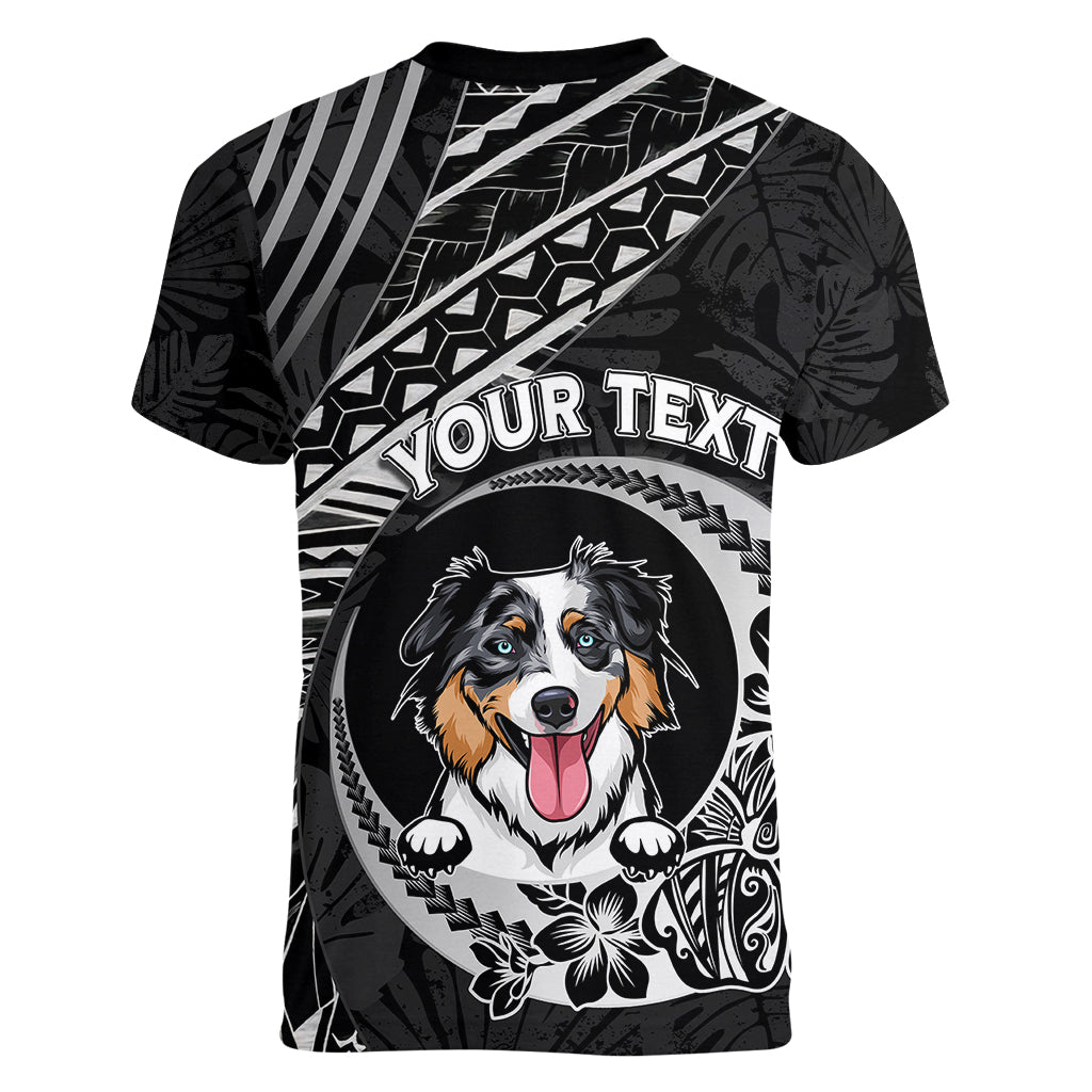 Personalised Polynesian Dog Women V Neck T Shirt With Australian Shepherd - Crescent Style - Wonder Print Shop