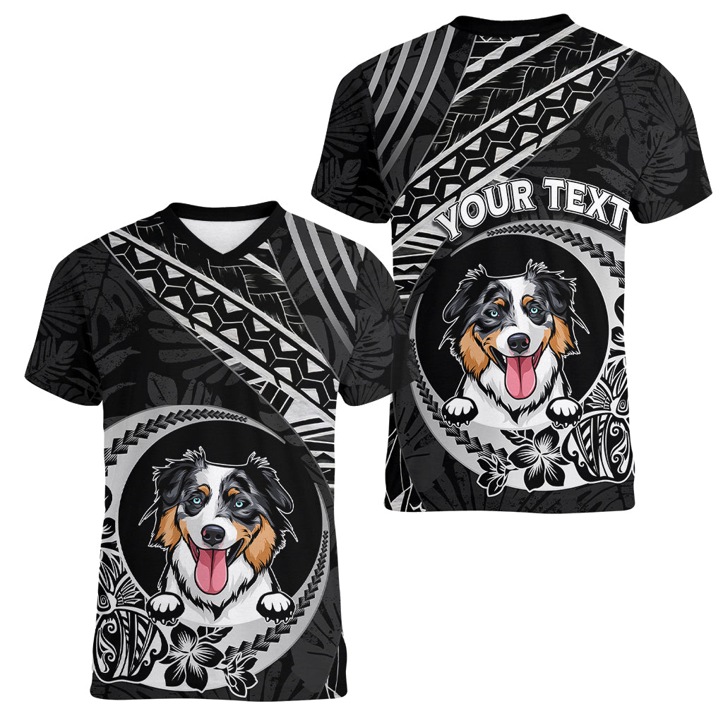 Personalised Polynesian Dog Women V Neck T Shirt With Australian Shepherd - Crescent Style - Wonder Print Shop