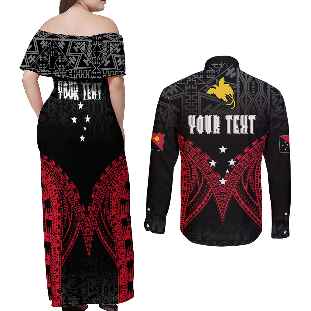 Personalised PNG Couples Matching Off Shoulder Maxi Dress and Long Sleeve Button Shirts Papua Motuan Mirror Style LT7 - Wonder Print Shop