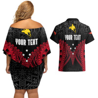 Personalised PNG Couples Matching Off Shoulder Short Dress and Hawaiian Shirt Papua Motuan Mirror Style LT7 - Wonder Print Shop