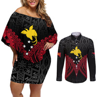 Personalised PNG Couples Matching Off Shoulder Short Dress and Long Sleeve Button Shirts Papua Motuan Mirror Style LT7 - Wonder Print Shop