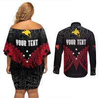 Personalised PNG Couples Matching Off Shoulder Short Dress and Long Sleeve Button Shirts Papua Motuan Mirror Style LT7 - Wonder Print Shop
