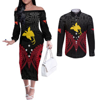 personalised-png-couples-matching-off-the-shoulder-long-sleeve-dress-and-long-sleeve-button-shirts-papua-motuan-mirror-style