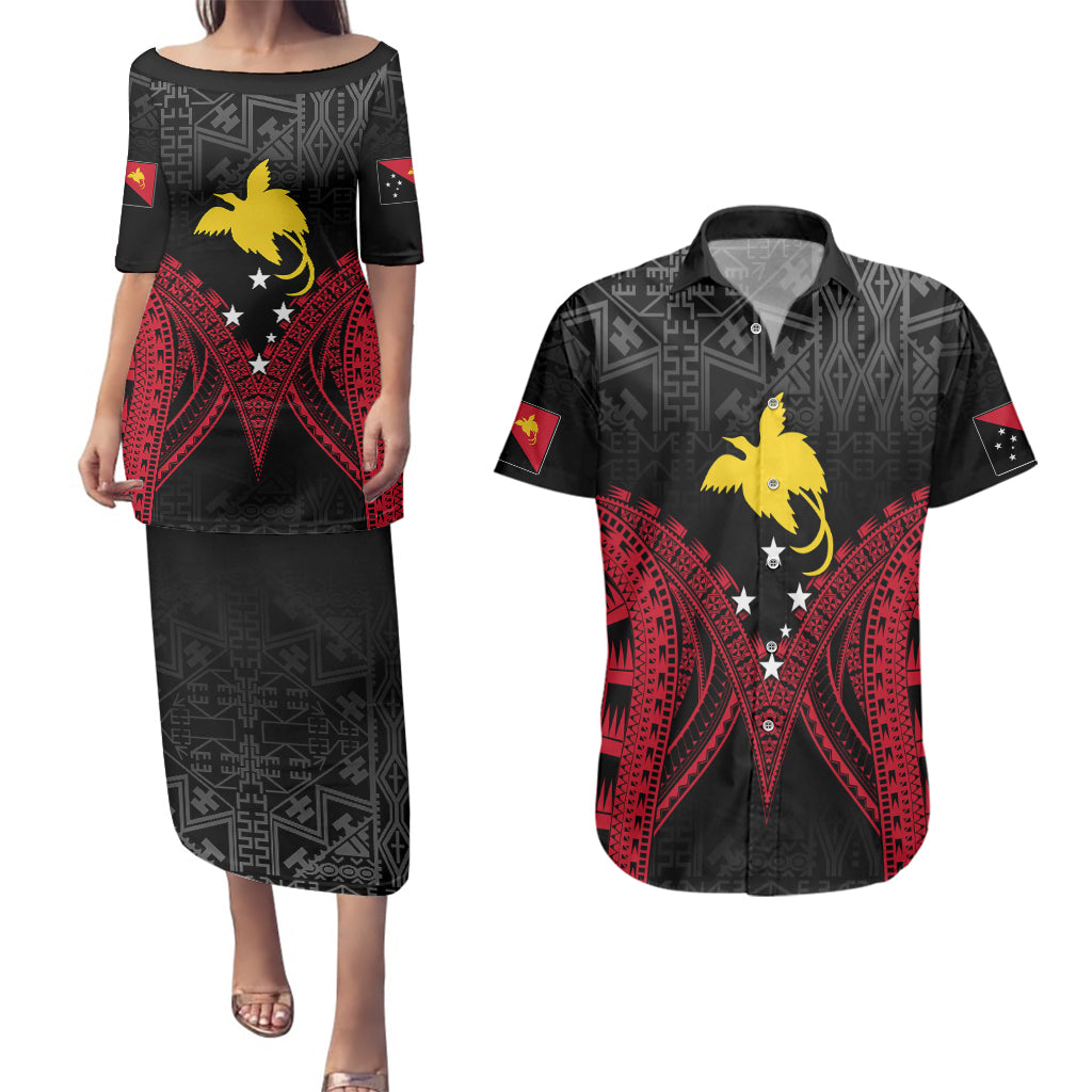 Personalised PNG Couples Matching Puletasi Dress and Hawaiian Shirt Papua Motuan Mirror Style LT7 - Wonder Print Shop