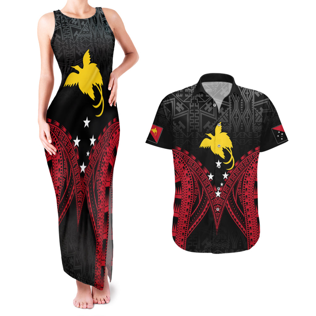 Personalised PNG Couples Matching Tank Maxi Dress And Hawaiian Shirt Papua Motuan Mirror Style LT7 - Wonder Print Shop