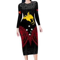 Personalised PNG Long Sleeve Bodycon Dress Papua Motuan Mirror Style - Wonder Print Shop