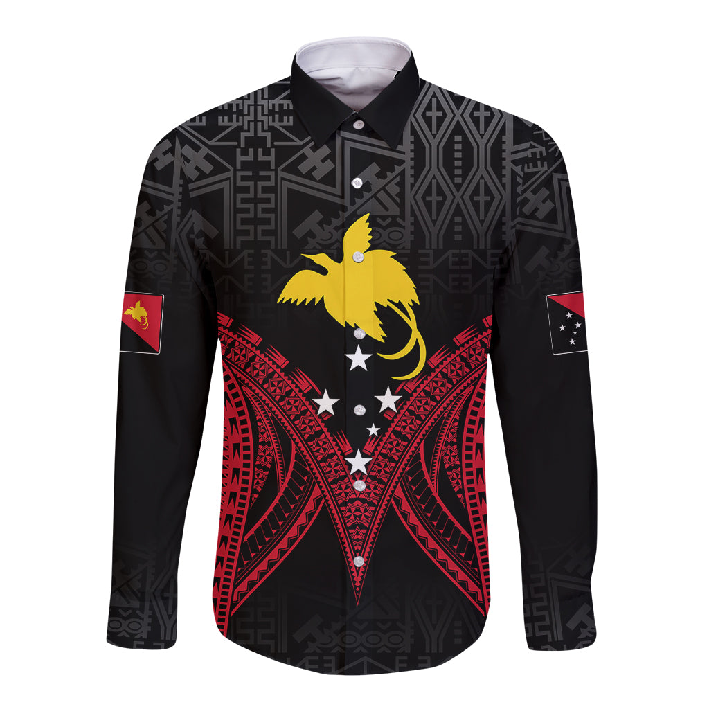 Personalised PNG Long Sleeve Button Shirt Papua Motuan Mirror Style - Wonder Print Shop