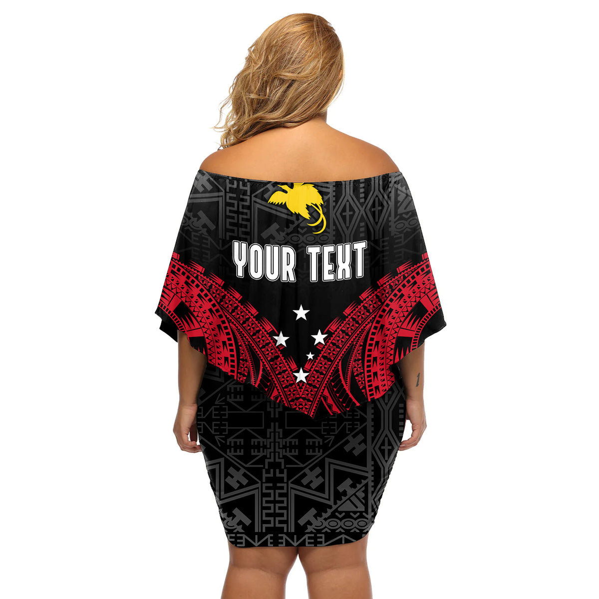 Personalised PNG Off Shoulder Short Dress Papua Motuan Mirror Style - Wonder Print Shop