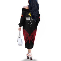 Personalised PNG Off The Shoulder Long Sleeve Dress Papua Motuan Mirror Style - Wonder Print Shop