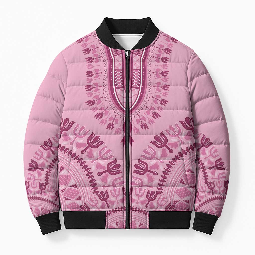 Dashiki Glamorous Pink Bomber Puffer Jacket Breast Cancer Awareness - Wonder Print Shop