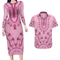 Dashiki Glamorous Pink Couples Matching Long Sleeve Bodycon Dress and Hawaiian Shirt Breast Cancer Awareness - Wonder Print Shop