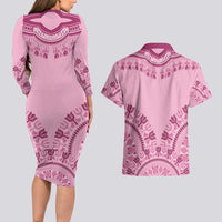 Dashiki Glamorous Pink Couples Matching Long Sleeve Bodycon Dress and Hawaiian Shirt Breast Cancer Awareness - Wonder Print Shop