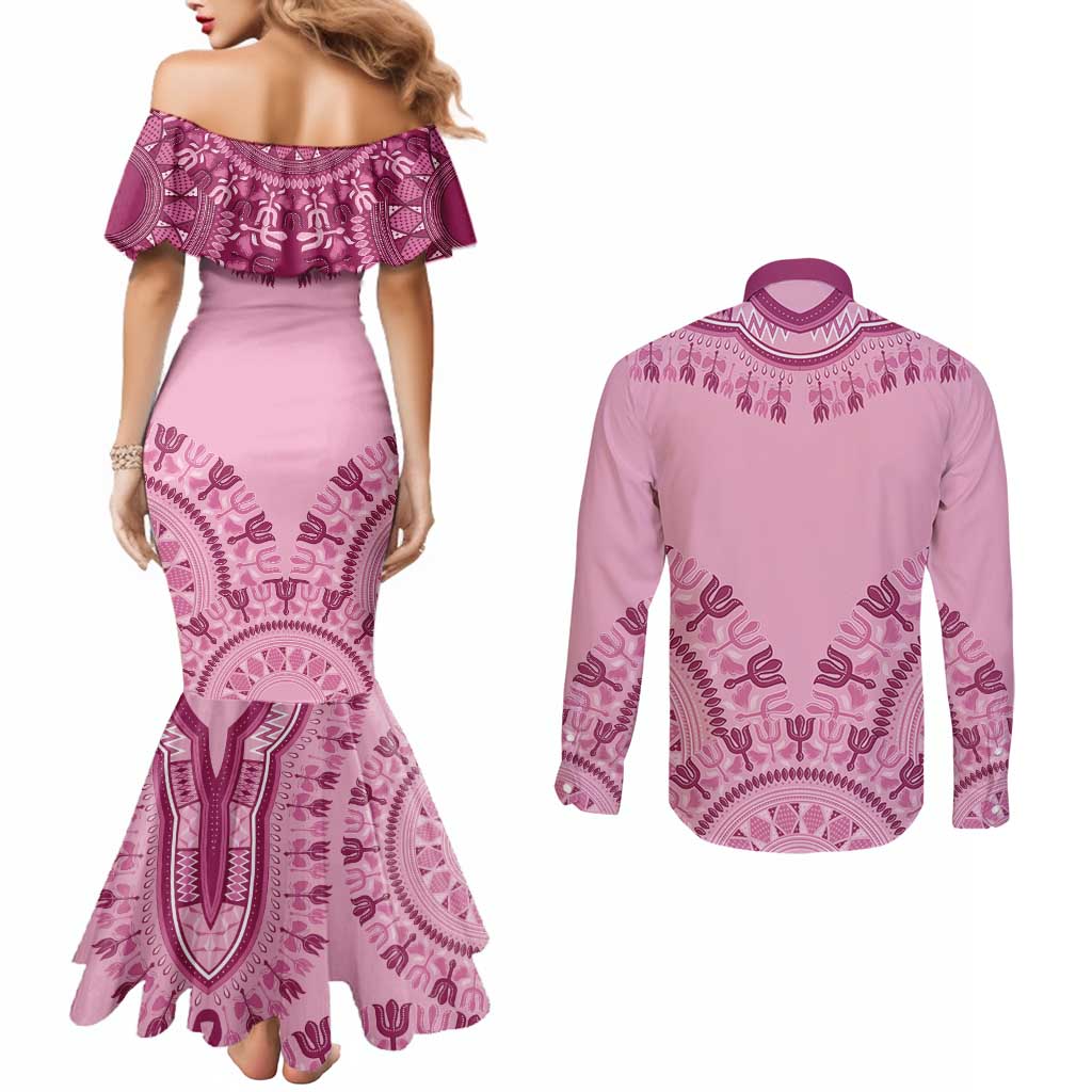 Dashiki Glamorous Pink Couples Matching Mermaid Dress and Long Sleeve Button Shirt Breast Cancer Awareness - Wonder Print Shop