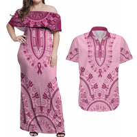 Dashiki Glamorous Pink Couples Matching Off Shoulder Maxi Dress and Hawaiian Shirt Breast Cancer Awareness - Wonder Print Shop