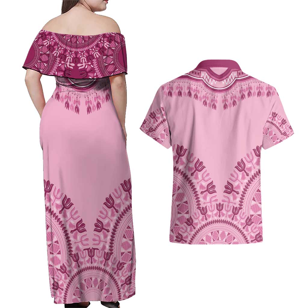 Dashiki Glamorous Pink Couples Matching Off Shoulder Maxi Dress and Hawaiian Shirt Breast Cancer Awareness - Wonder Print Shop