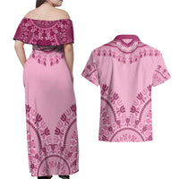 Dashiki Glamorous Pink Couples Matching Off Shoulder Maxi Dress and Hawaiian Shirt Breast Cancer Awareness - Wonder Print Shop