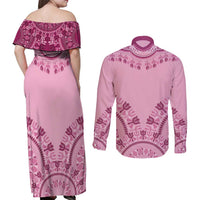 Dashiki Glamorous Pink Couples Matching Off Shoulder Maxi Dress and Long Sleeve Button Shirt Breast Cancer Awareness - Wonder Print Shop