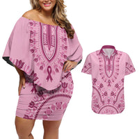 Dashiki Glamorous Pink Couples Matching Off Shoulder Short Dress and Hawaiian Shirt Breast Cancer Awareness - Wonder Print Shop