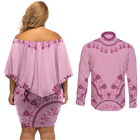 Dashiki Glamorous Pink Couples Matching Off Shoulder Short Dress and Long Sleeve Button Shirt Breast Cancer Awareness - Wonder Print Shop