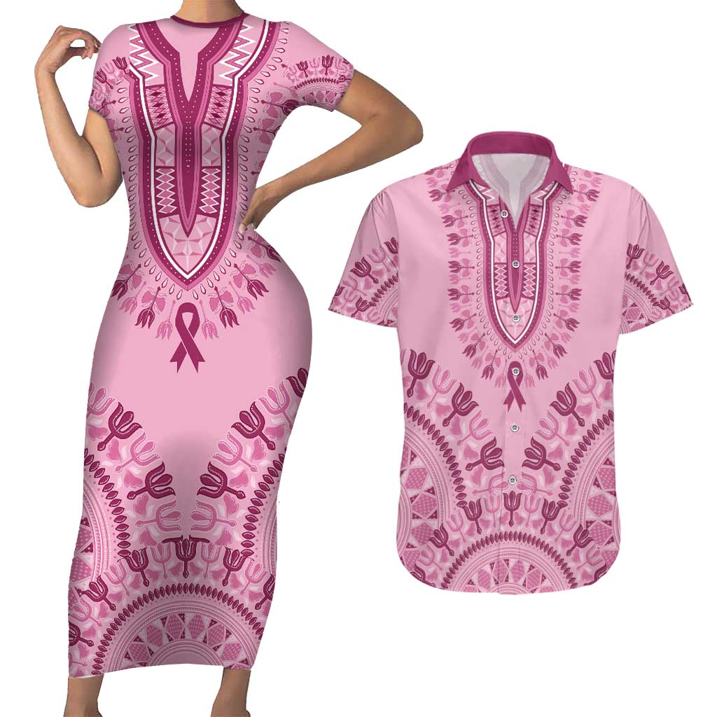 Dashiki Glamorous Pink Couples Matching Short Sleeve Bodycon Dress and Hawaiian Shirt Breast Cancer Awareness - Wonder Print Shop