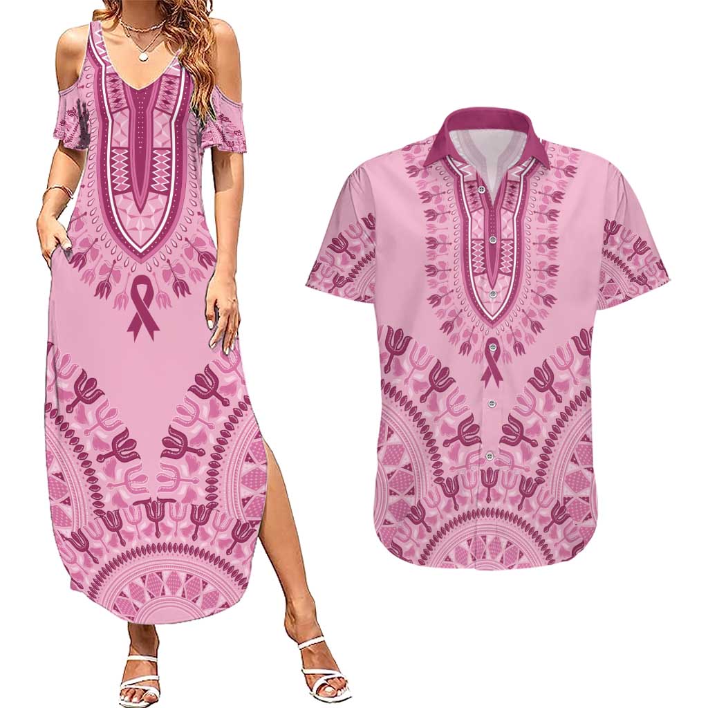 Dashiki Glamorous Pink Couples Matching Summer Maxi Dress and Hawaiian Shirt Breast Cancer Awareness - Wonder Print Shop