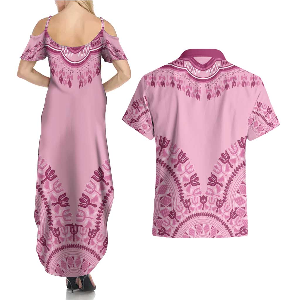 Dashiki Glamorous Pink Couples Matching Summer Maxi Dress and Hawaiian Shirt Breast Cancer Awareness - Wonder Print Shop